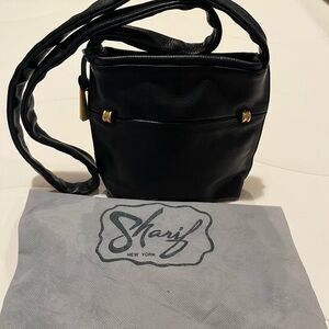 Sharif Black Leather Crossbody Bag with Gold Accents